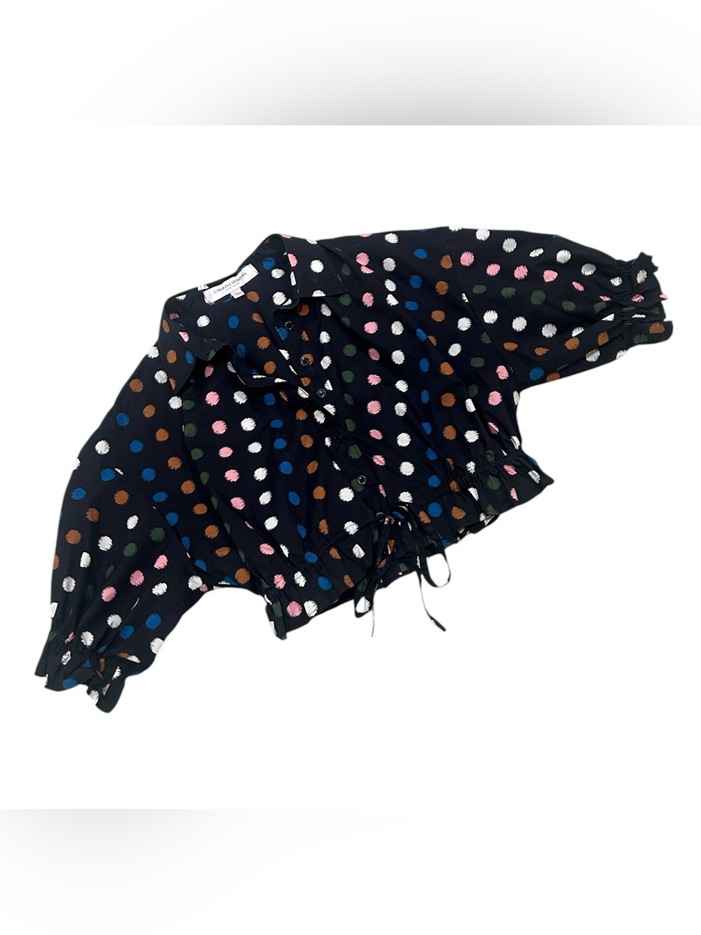 Carolina Herrera Black Button-Down Polka Dot Crop Top size 4 - Picture 4 of 14
